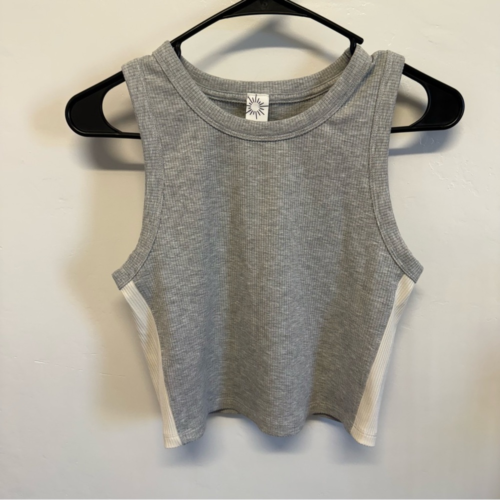 Aerie Heather Gray and White Ribbed Tank Top